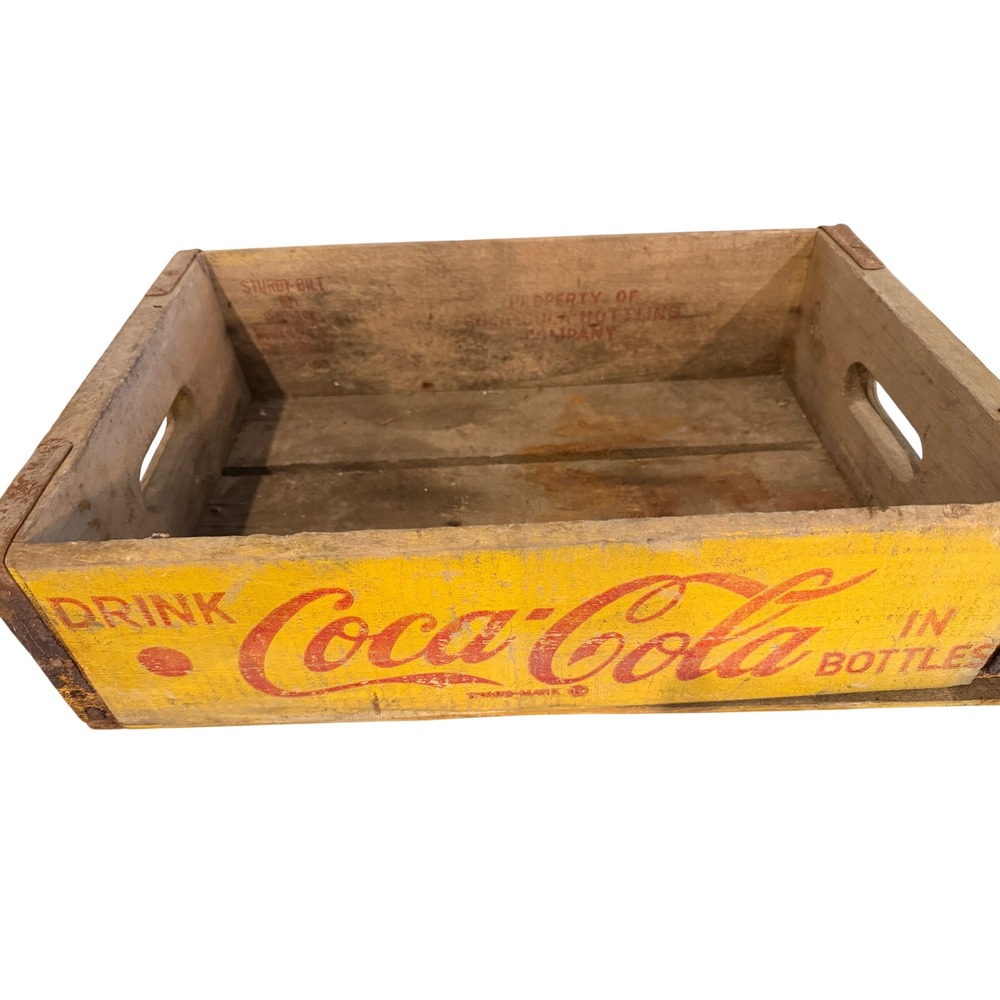 Vintage 1963 Coca-Cola Wooden Soda Crate Yellow Red Southern Wooden Box Inc